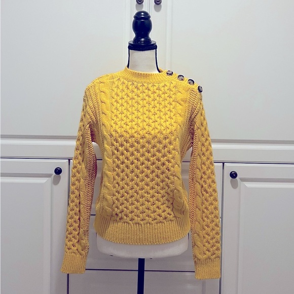 NWT Ann Taylor mixed cable knit sweater canary yellow size M - Picture 4 of 12